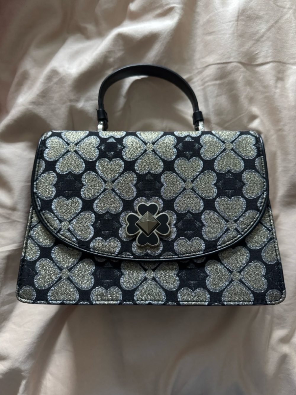 kate spade Black and Silver Glitter Clover Satchel